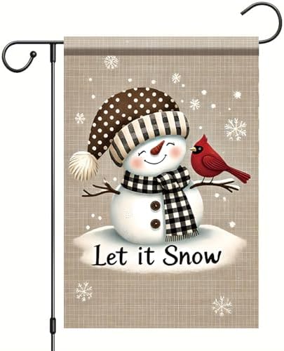 12x18 Inch Snowman Christmas Garden Flag Cardinal Bird Winter Outdoor Yard Decoration Christmas Holiday Seasonal Banner Double Sided Vertical House Lawn Decor for Farmhouse