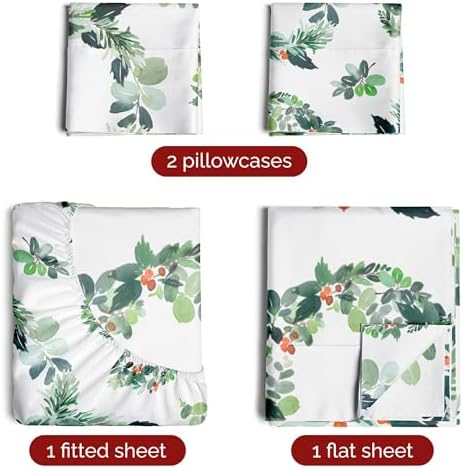 Christmas Sheet Set, Holiday Wreath, Holiday Xmas Bedding Set - Full Size