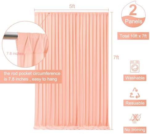 Peach Backdrop Curtain for Parties Baby Shower Wrinkle Free Peach Photo Curtains Backdrop Drapes Fabric Decoration for Wedding Birthday Party 5ft x 7ft,2 Panels