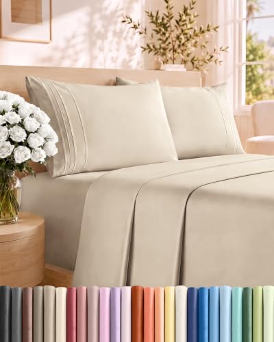 Full Size 4 Piece Sheet Set - Comfy Breathable & Cooling Sheets - Wheat