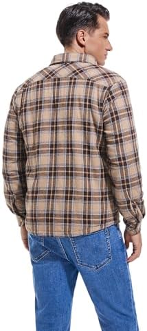 Men's Sherpa Cotton Flannel Shirt Jacket Plaid Button Coat Pocket