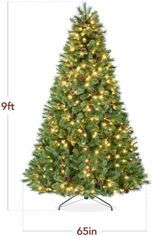Best Choice Products 9ft Pre-Lit Scotch Pine Christmas Tree, Premium Pre-Decorated Artificial Holiday Decor w/ 2,020 Branch Tips, 2-in-1 White and Multicolor LED Lights, Cordless Setup