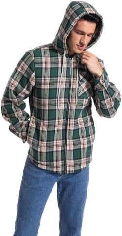 Elesuit Men's Full Zip Fleece Flannel Jacket Shirt Plaid Cotton Hoodie Coat