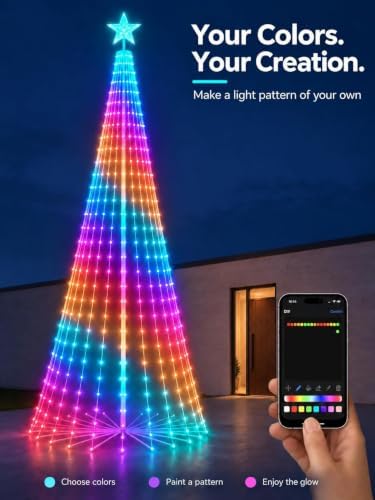 6FT 214 LEDs Smart RGB Outdoor Christmas Tree Cone Lights with Star