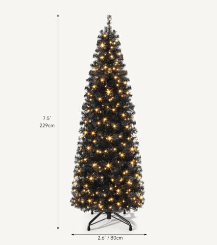 DWVO 7.5FT Pre-Lit Blck Pencil Christmas Tree with 350 Dual-Color LEDs