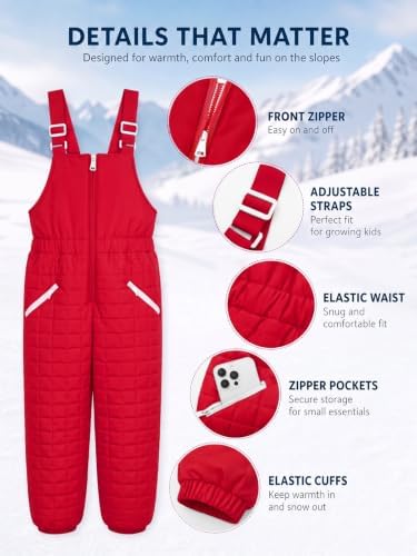 Haloumoning Girls Snow Bibs Kids Quilted Ski Overalls Waterproof Snow Pants