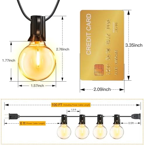 Ollny Outdoor String Lights, 100FT LED Patio Lights Waterproof Plug in