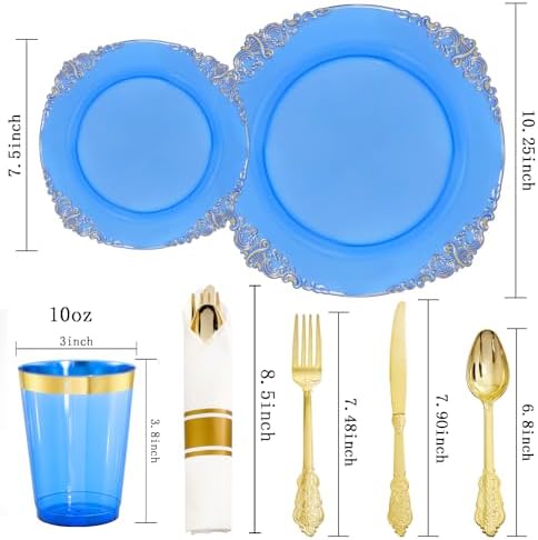 Hioasis 210 Pcs Blue Gold Plates for Graduation