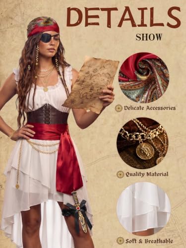 Women's Pirate Costume 10 Pcs Renaissance Halloween Ren Faire LARP Outfit