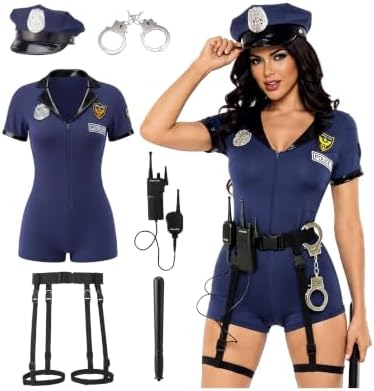 Spooktacular Creations 6 Pcs Women Police Costume, Halloween Cop Costume Women for Adult Halloween Cosplay Party Events