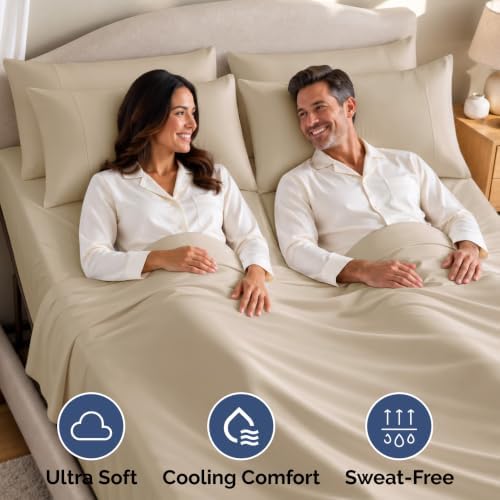 Flex Top Split Head King 4 Piece Sheet Set - Ultra-Soft, Breathable - Cream