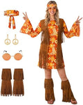 Spooktacular Creations Halloween Orange Hippie Costume Women, Costume for Women, 70s Outfit for Halloween Party