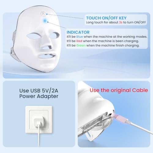 SUERBEATY Red Light Mask For Face, 7-1 Colors Red Light Face Mask, Facial Skincare At Home, Cordless, Portable and Rechargeable