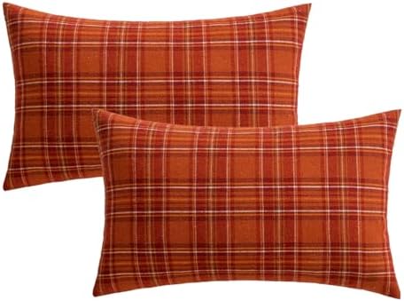 MIULEE Fall Plaid Pillow Covers Scottish Tartan 12x20 Burnt Orange