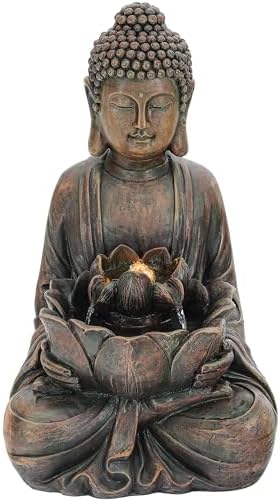29" Zen Meditating Buddha Statue Outdoor Fountain with LED Lights