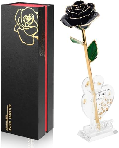 Anthonic Gold Dipped Infinity Rose Last Forever Flower Decor, Birthday Gift for Women in Her Birthday Valentines Day Mothers Day, Resin Preserved Rose | Anniversary Present for Mom (Black)