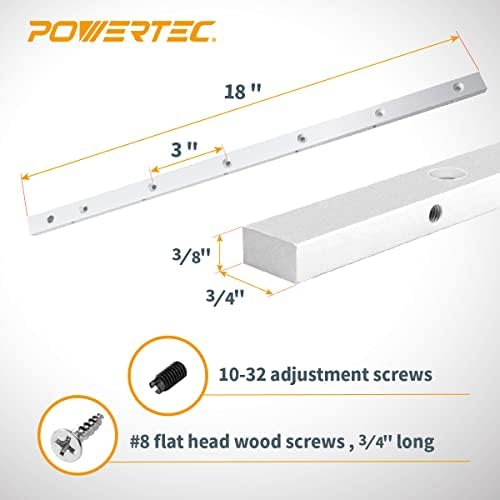 POWERTEC 71518 18-Inch Miter Bar for Any Standard 3/4" x 3/8" Miter Slot, Crosscut Sled for Table Saw, Router Table, Band Saw (Pack of 3)