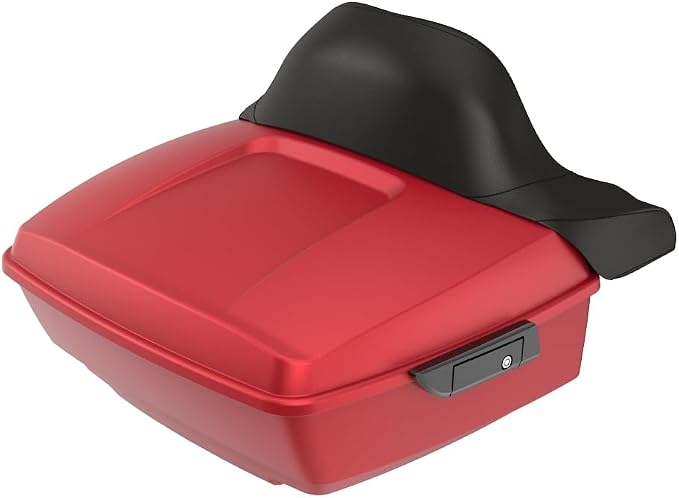 Advanblack Road Glide Tour Trunk Pack Wicked Red Denim King Tour Trunk Pack Luggage +Wrap-Around Backrest Pad for '97-'25 Harley Touring Road King Street Glide Electra Glide CVO models