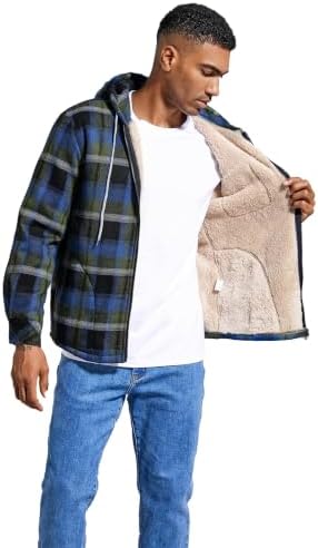 Elesuit Men's Full Zip Fleece Flannel Jacket Shirt Plaid Cotton Hoodie Coat