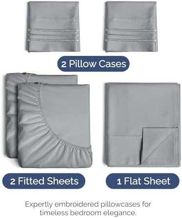 Split King Size 5 Piece Sheet Set - Comfy Breathable & Cooling - Steel Blue