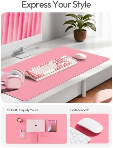 YSAGi Leather Desk Protector, Office Mat, Large Mouse Mat, Non-Slip PU Leather Blotter, Laptop Desk, Waterproof Writing Pad for Office and Home (Pink, 47.2" x 23.6")