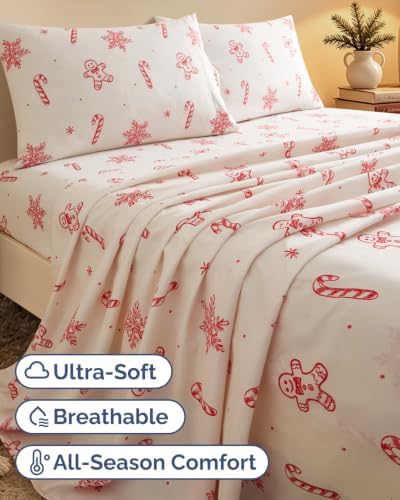 Christmas Sheet Set, Holiday Sweets, Holiday Xmas Bedding Set - Cal King