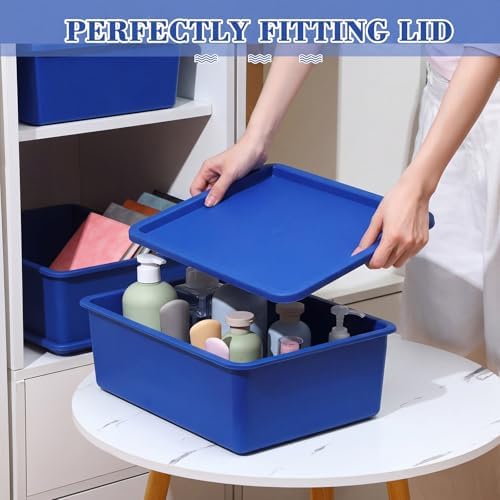Menkxi 4 Pcs Storage Bins with Lids, Dark Blue, Light Blue, Large