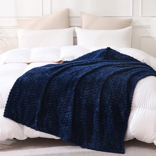Blue Throw Blanket 50"×60" Gifts for Mom Fuzzy 3D Jacquard Decorative
