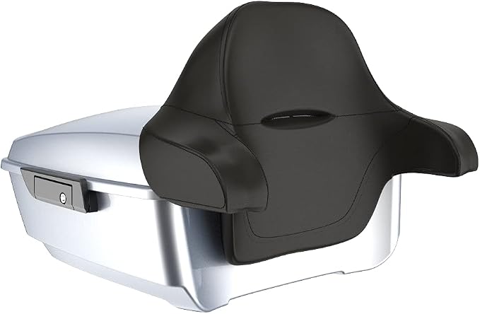 Advanblack Road Glide Tour Trunk Pack Barracuda Silver King Tour Trunk Pack Luggage +Wrap-Around Backrest Pad for '97-'25 Harley Touring Road King Street Glide Electra Glide CVO models