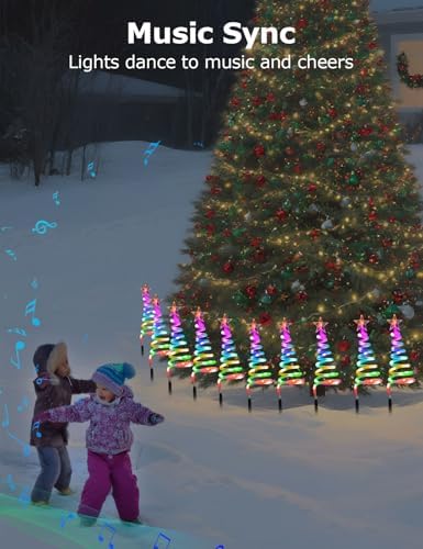 4 Pack Christmas Pathway Lights Outdoor with RGBW DIY Modes, APP Control Spiral Lighted Xmas Tree Path Lights with Scene Modes, Schedule & Music, Christmas Yard Decorations, Non-connectable
