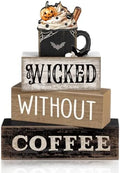 Lineshading 4 Pcs Halloween Coffee Table Decor, Gothic Black Wood Sign Home