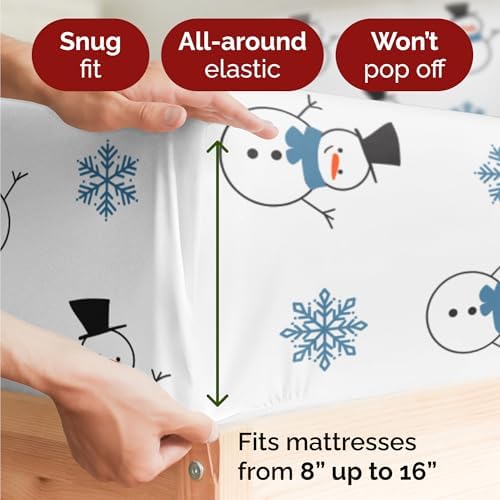 Christmas Sheet Set, Snowman, Festive Holiday Xmas Bedding Set - Full Size
