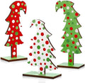 Meooeck 3 Pack Whimsical Wood Christmas Tree Lime Green Tabletop, Polka Dot