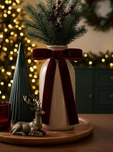 SIMISI RIBBON 24Pcs Christmas Velvet Ribbon Bows Decorations for Tree