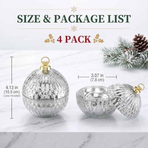 4 Pack 4'' Glass Christmas Candle Jars for Candle Making, Silver