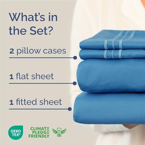 Full Size 4 Piece Sheet Set - Breathable & Cooling Sheets - Denim Blue