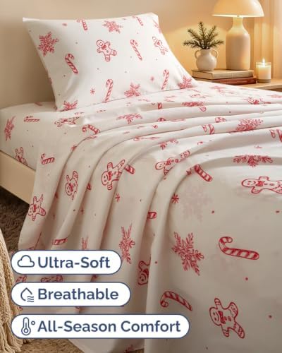 Christmas Sheet Set, Holiday Sweets, Holiday Xmas Bedding Set - Twin Size