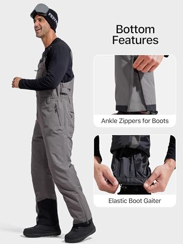 FREE SOLDIER Mens Snow Bibs Ski Snow Pants Softshell Ski Bib Overalls