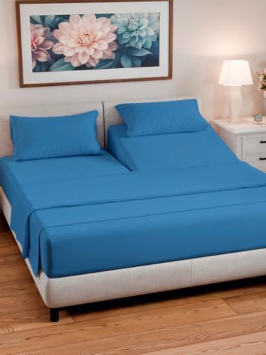 Flex Top Split Head King 4 Piece Sheet Set - Soft & Breathable - Denim Blue