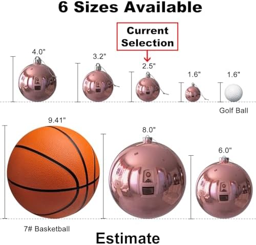 Rose Gold 2.5" Christmas Balls Christmas Tree Decoration Ornaments Shatterproof Hanging Balls for Birthday Halloween Holiday Wedding Decorations Set of 10pcs