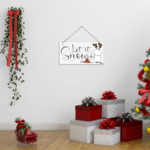 Let it Snow Sign, Christmas Hanging Wood Sign, Winter Decorative Wall Signs, Rustic Winter Wooden Door Signs, Farmhouse Outdoor Wood Christmas Decor, Xmas Wall Alt 6x12 Inches