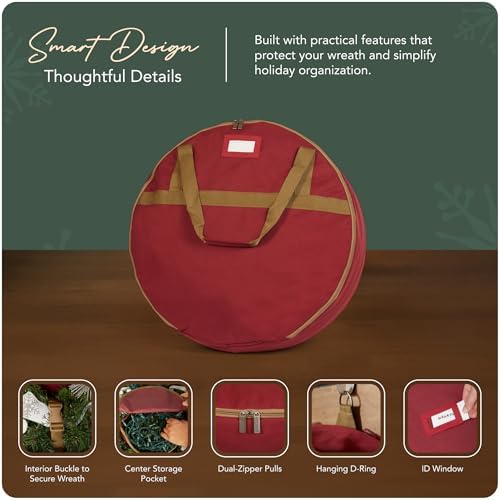 Covermates Standard Wreath Storage Bag with Pouch, 30" Diameter, Red