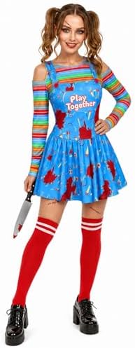 5Pcs Creepy Doll Costume Women Scary Killer Dress Halloween Props