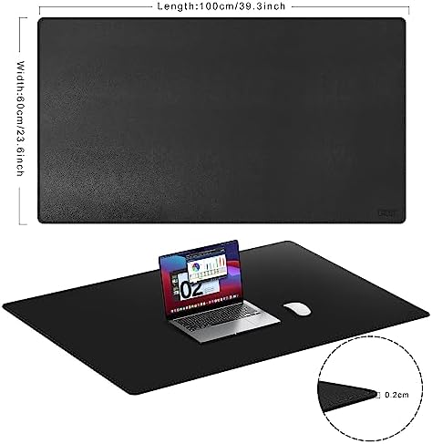 Cacoy 40"x24" Leather Desk Pad Blotter, Non-Slip Waterproof Desk Mat, Black