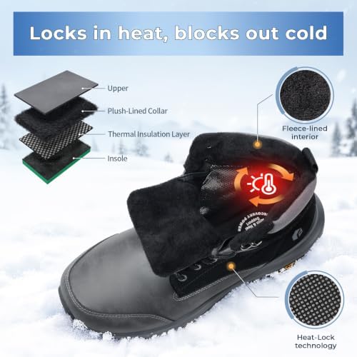 FitVille Mens Snow boots Wide Width Fur Lined Warm Winter Boots with Heat Lock Technology and Adjustable Lace up, Slip-Resistant Outsole for Outdoor