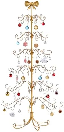VINGLI 6FT Metal Christmas Ornament Tree, Wrought Iron Display Stand Gold