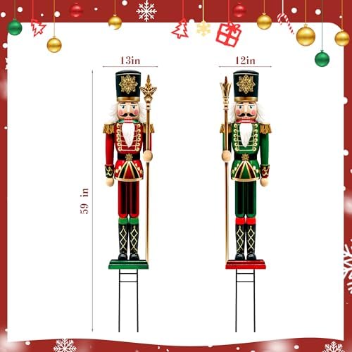 Bunny Chorus 2pcs Large Metal Nutcracker Christmas Yard Signs, Outdoor Lawn Pathway Decorations, Heavy Duty Iron Holiday Garden Stakes, Home Winter Walkway Driveway Front Porch Yard Decor