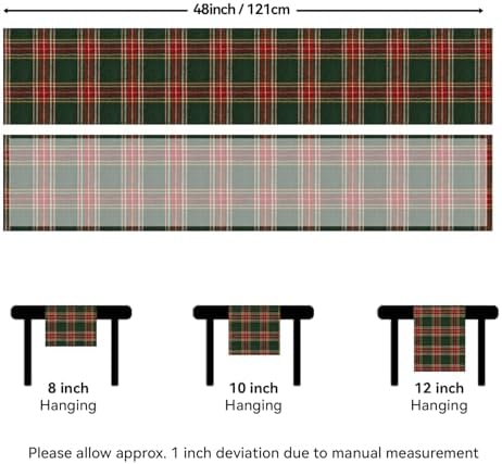 Softalker Christmas Checkered Tartan Table Runner, Green, 13 x 48 Inch