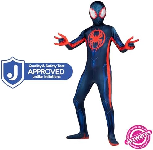 Marvel Miles Morales: Spider-Man Official Youth Deluxe Zentai Costume - Stretch Spandex with Hidden Zippers and Wrist Slits