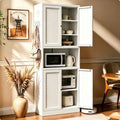 AQY Metal Pantry Cabinet, 72" White Kitchen Storage Cabinet with Doors | Microwave Stand 3 Adjustable Shelves Freestanding Storage Metal Cabinet Kitchen Organization